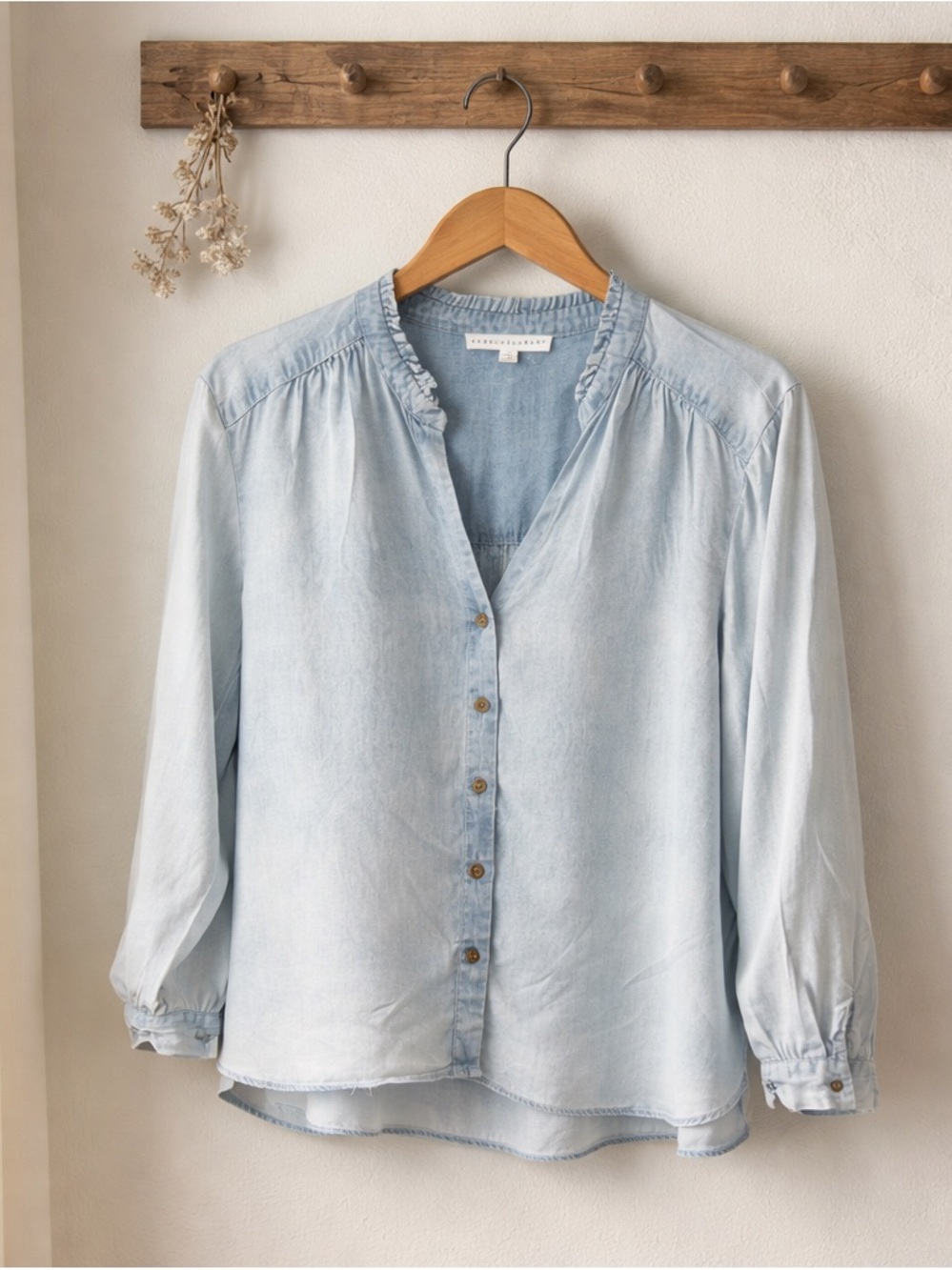 Jane and Delancey Light Blue Button-Front Ruffle Collar Shirt